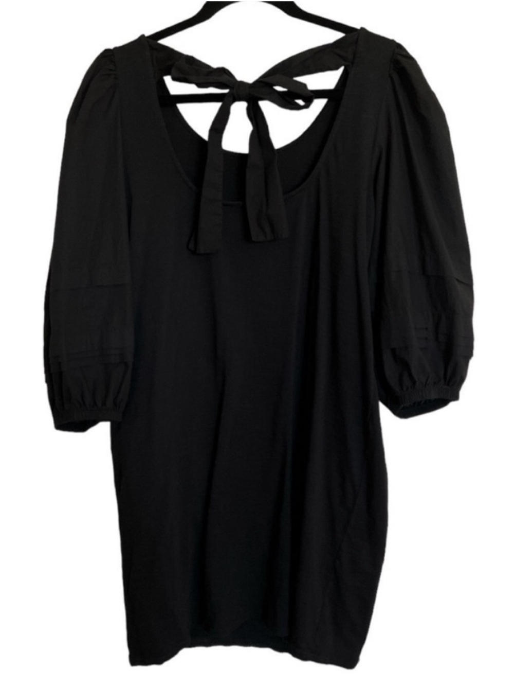 Nation LTD Calissa Black Puff Sleeve Mini Dress Tie Back Size L - Picture 8 of 11